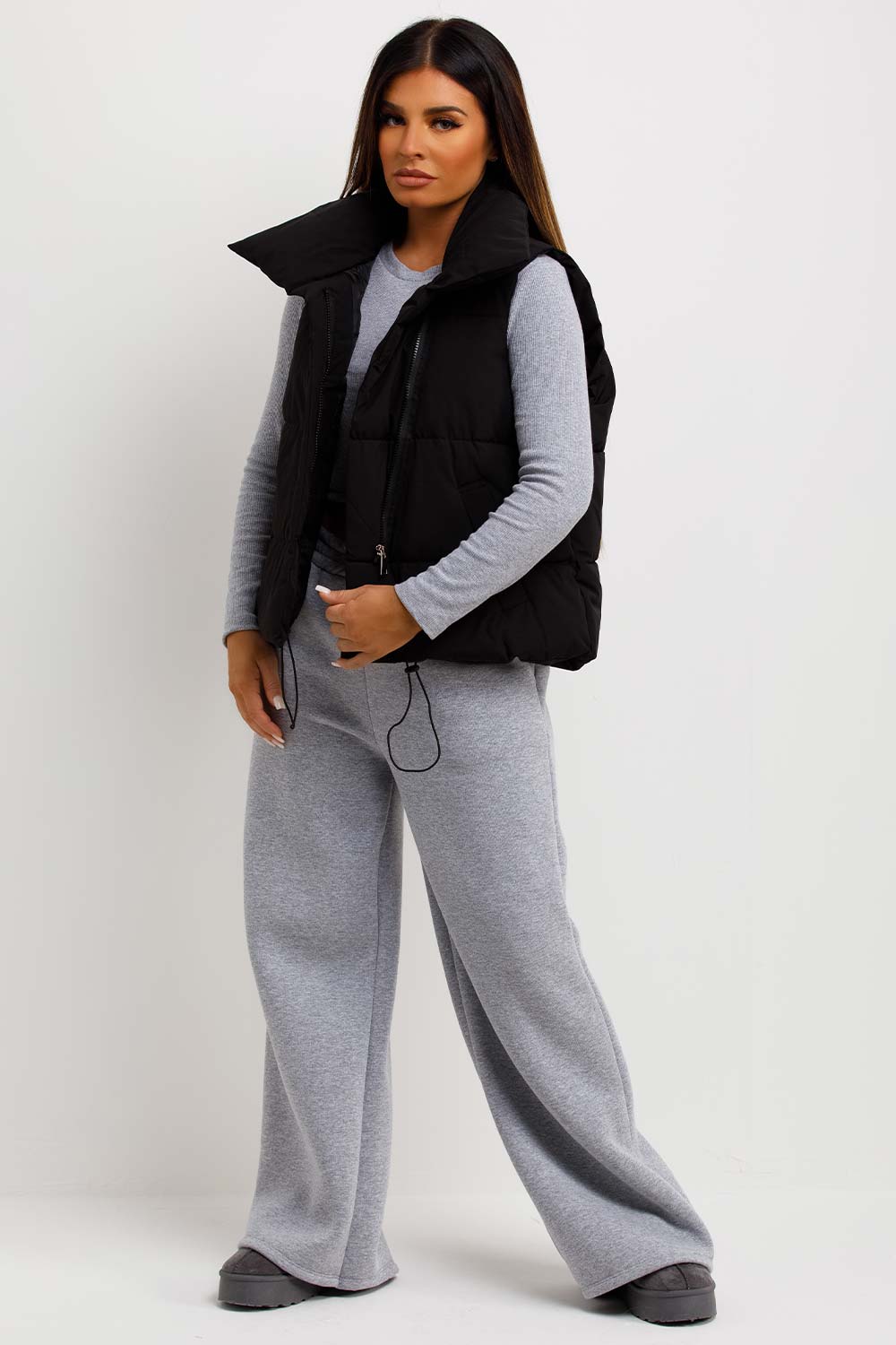 womens black duvet gilet puffer padded