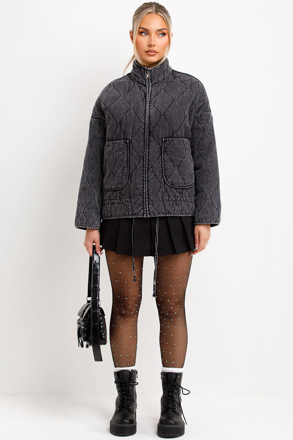 zara womens padded quilted jacket with front patch pockets