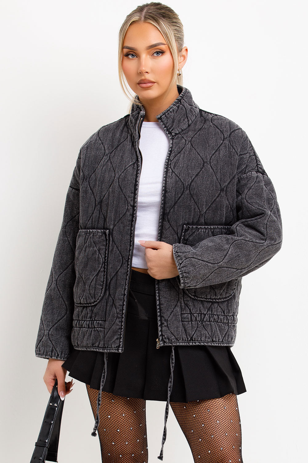 womens quilted padded jacket with drawstring hem zara uk