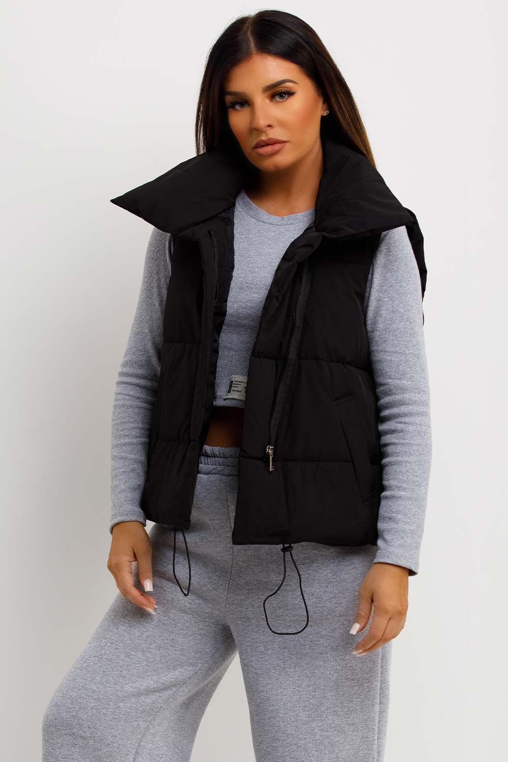 womens padded puffer duvet gilet cropped