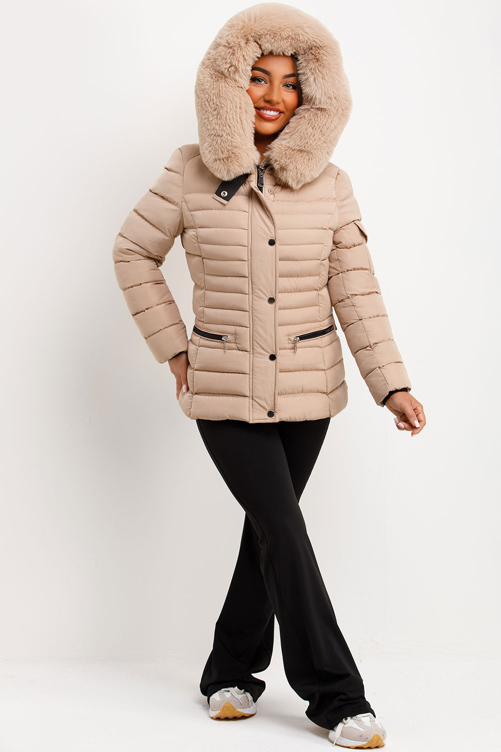 womens faux fur hooded padded puffer jacket for winter