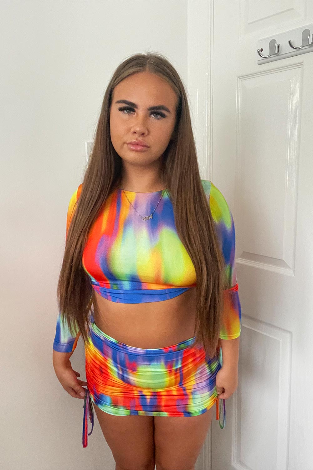 ruched skirt and top co ord set