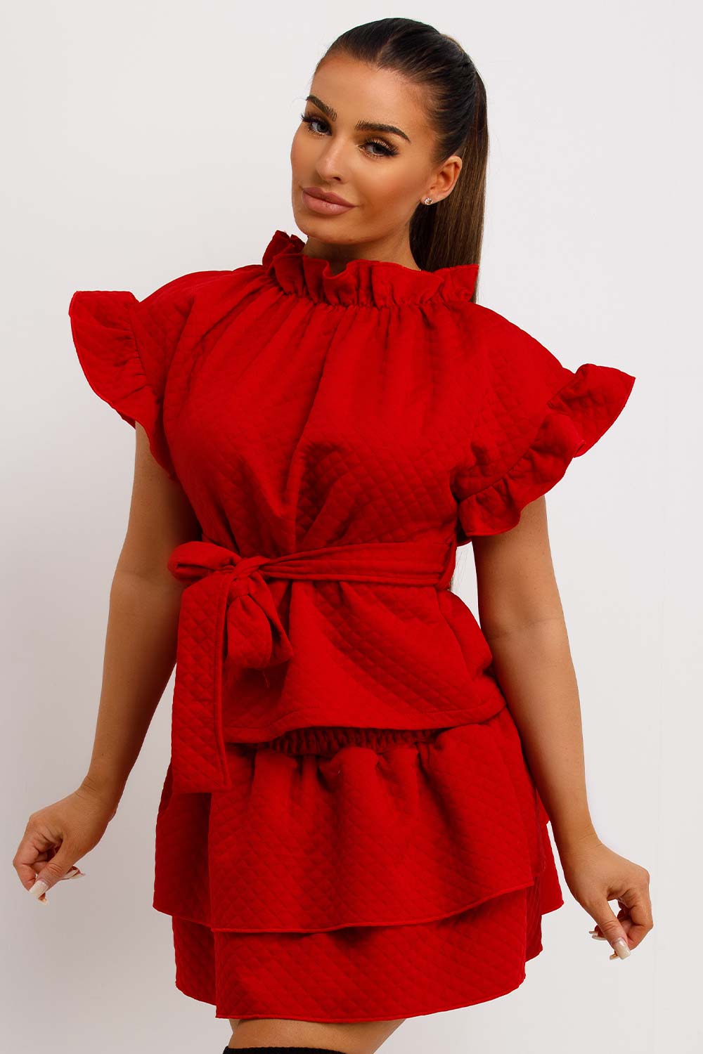 womens quilted rara frilly skirt and top co ord set christmas party giong out outfit