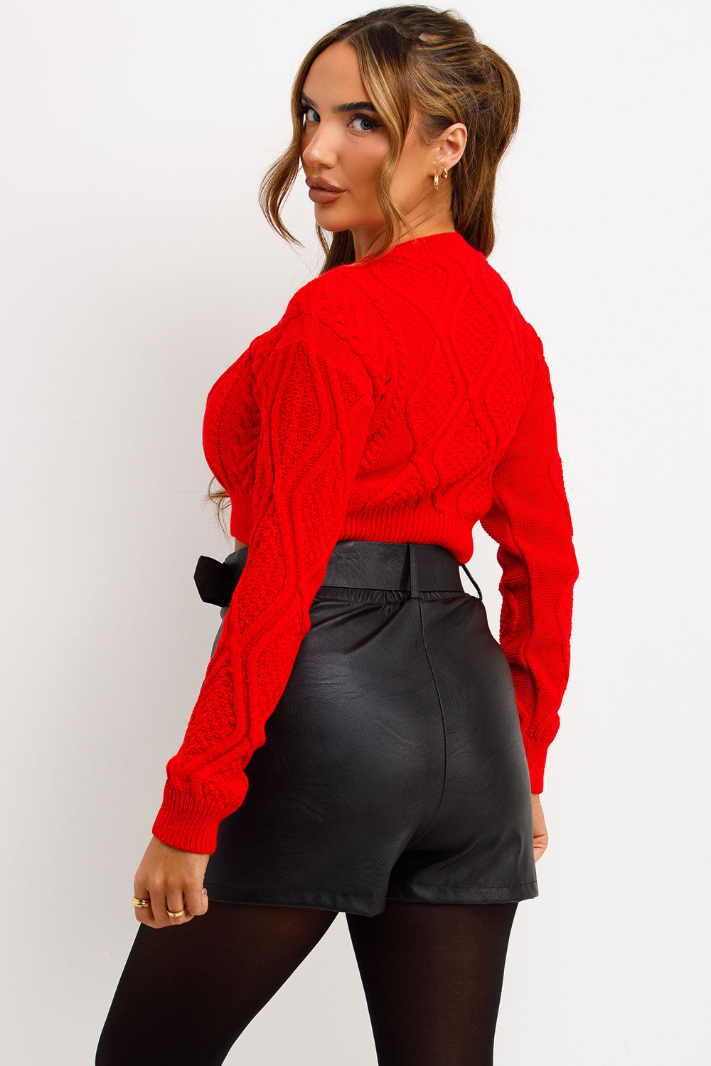 knitted crop jumper red