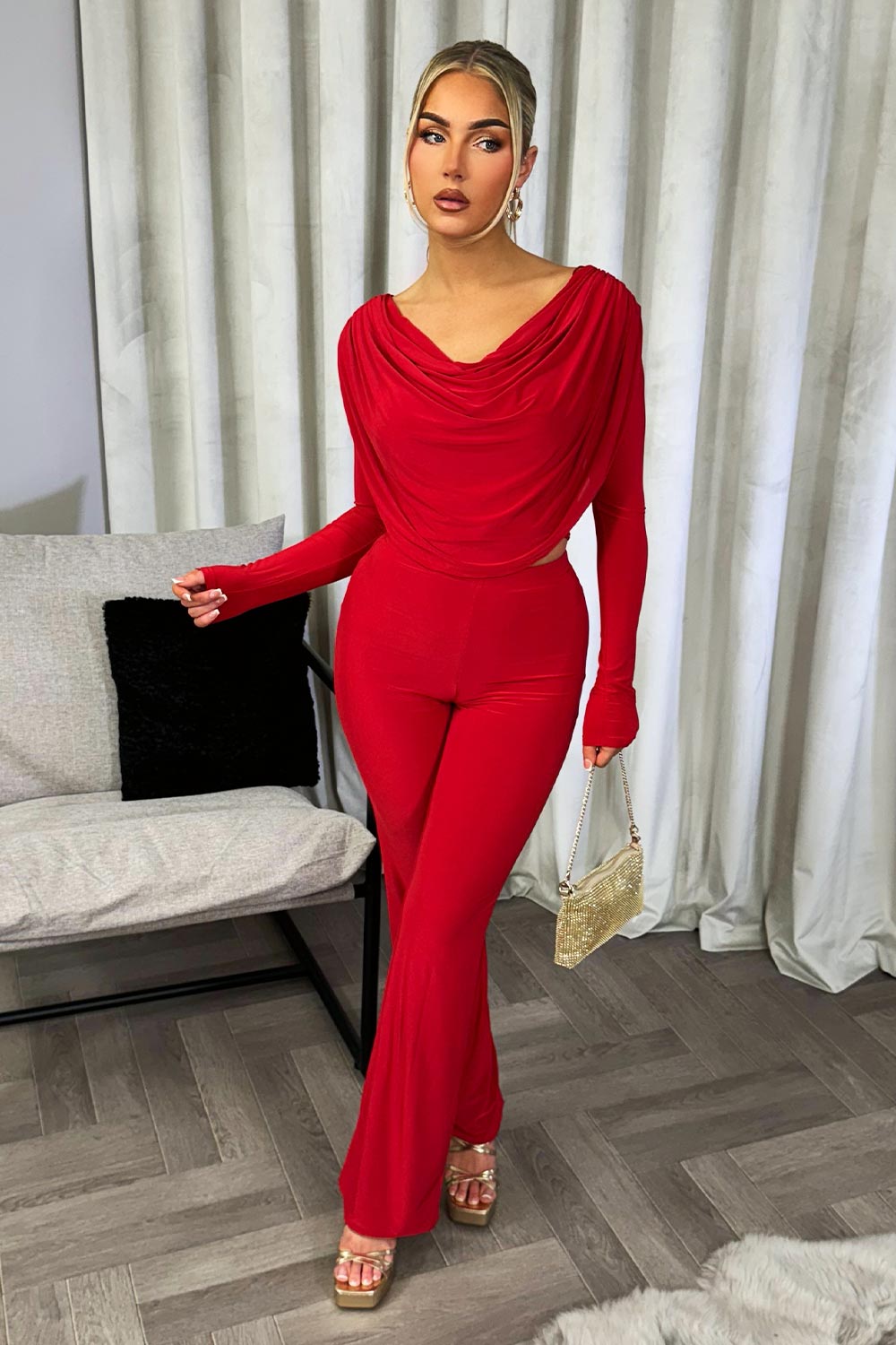 straight leg trousers and drape top two piece set valentine outfits