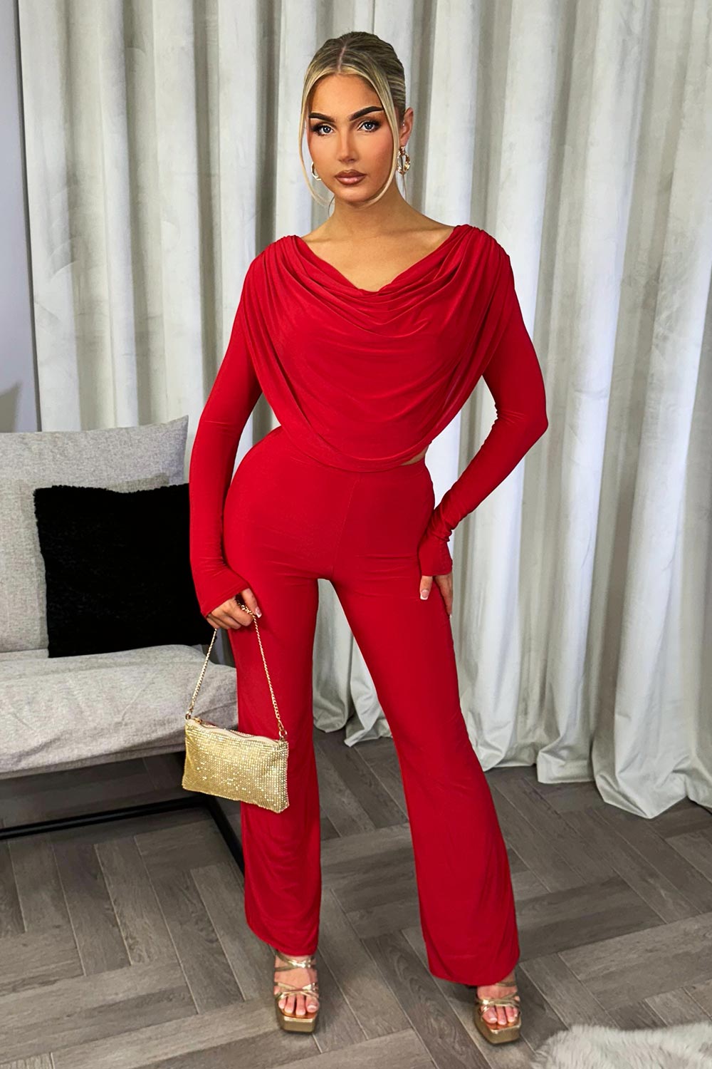 drape top and trousers set going out valentine outfits