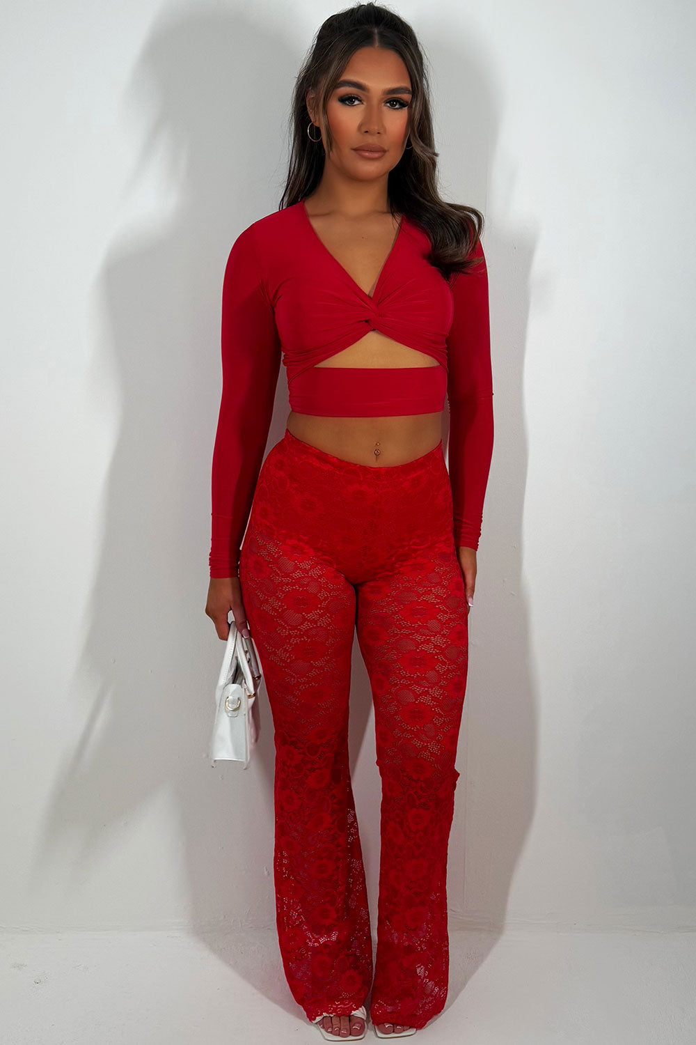 red lace flared leg trousers festival outfit styledup
