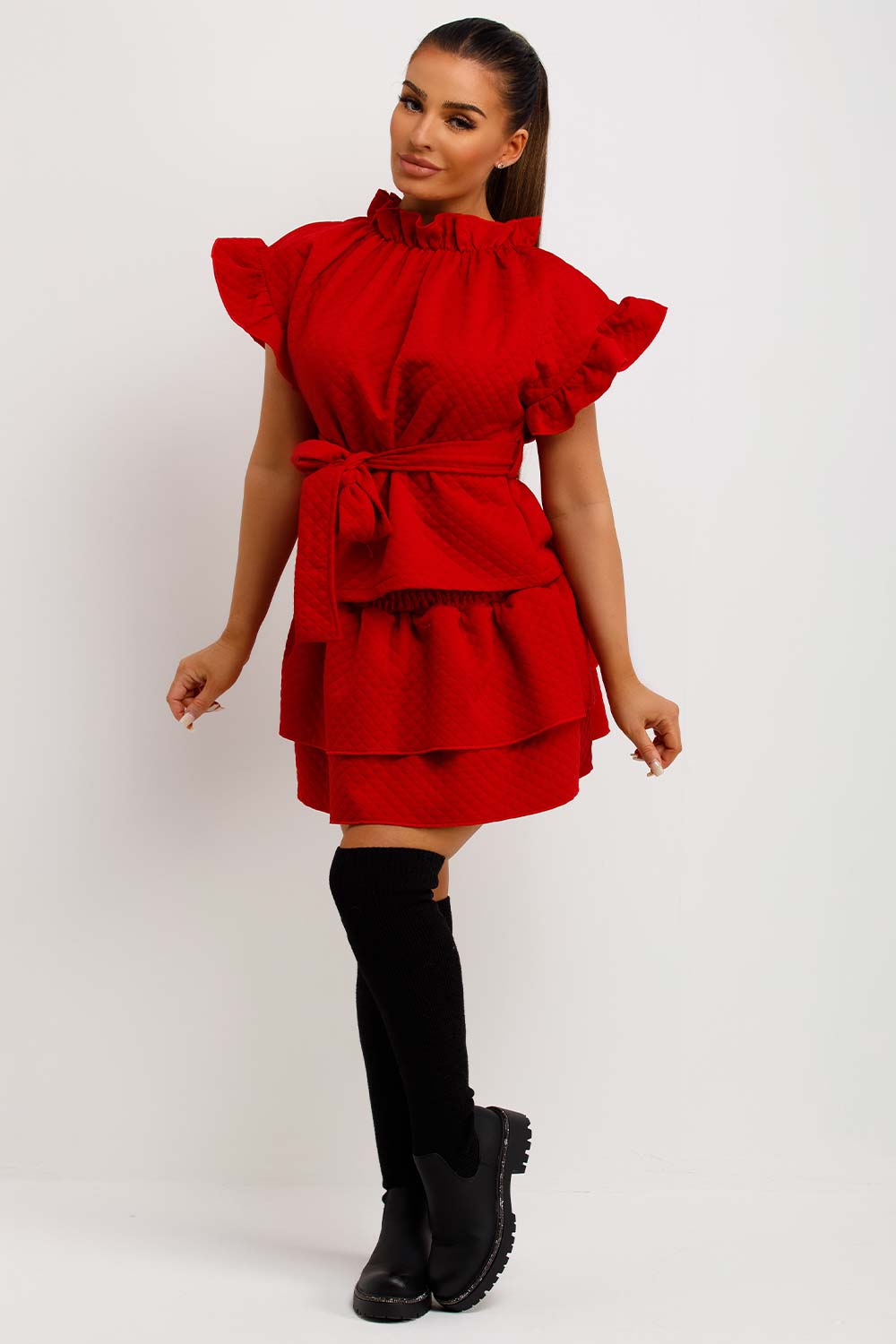 womens quilted frilly rara skirt and top co ord set going out christmas party outfit
