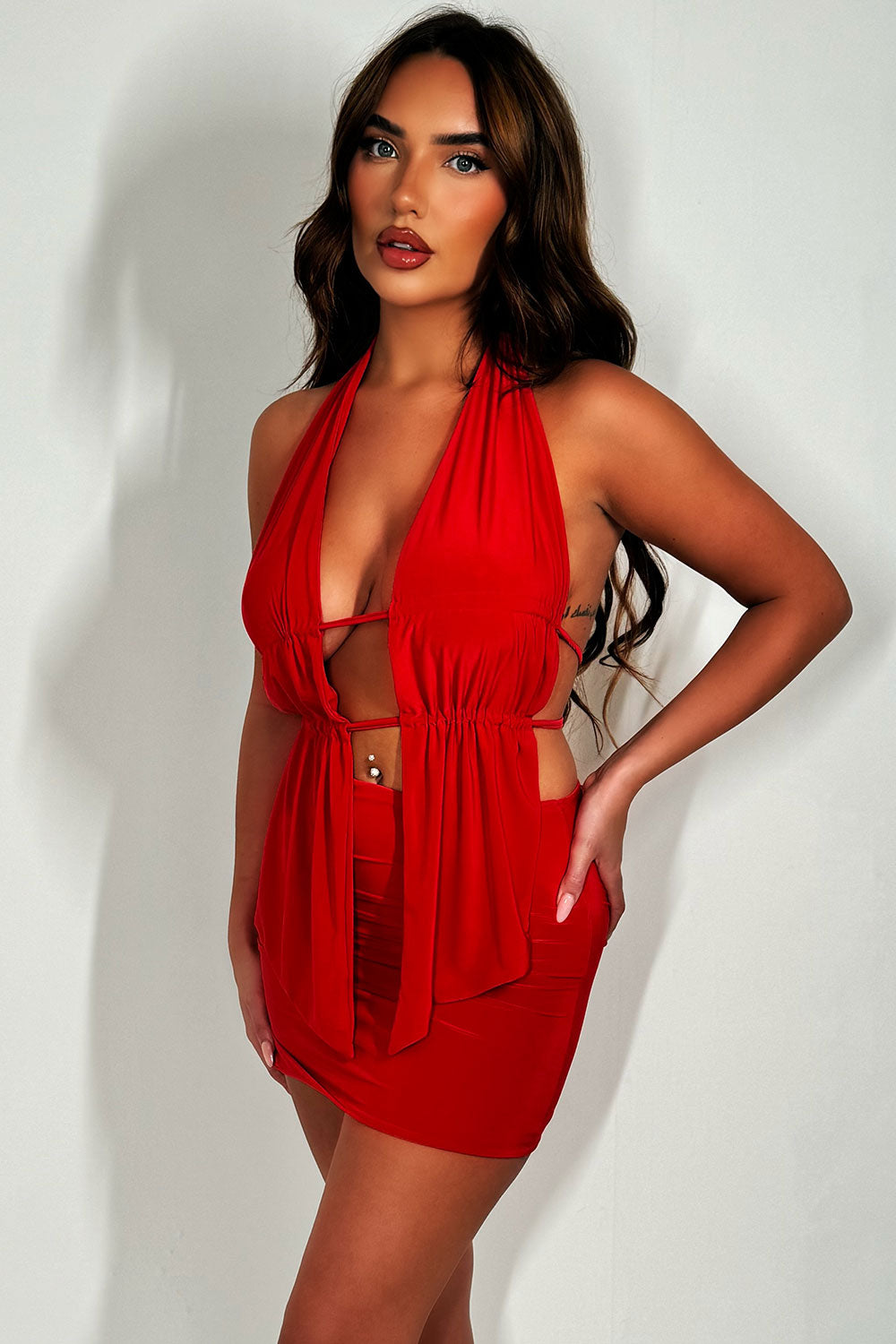 skirt and backless halterneck top co ord set styledup fashion