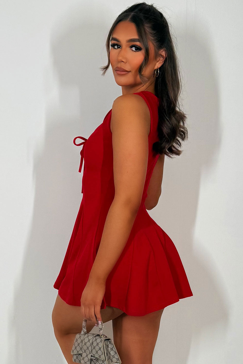 red slit and bow front short dress zara womens