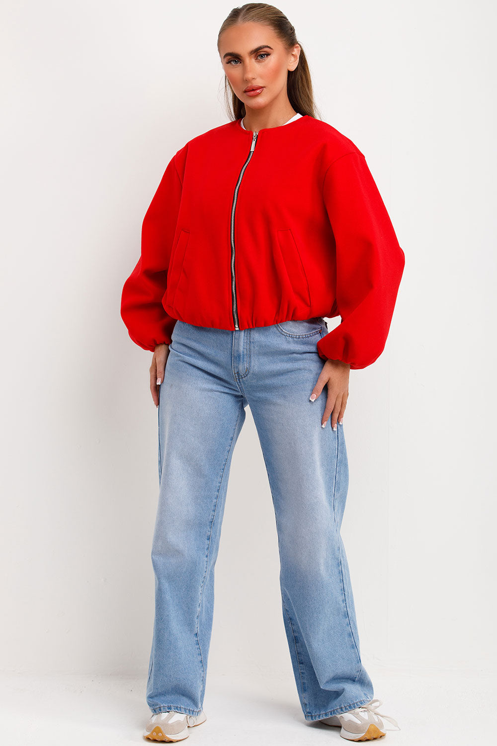 zara womens soft bomber jacket red