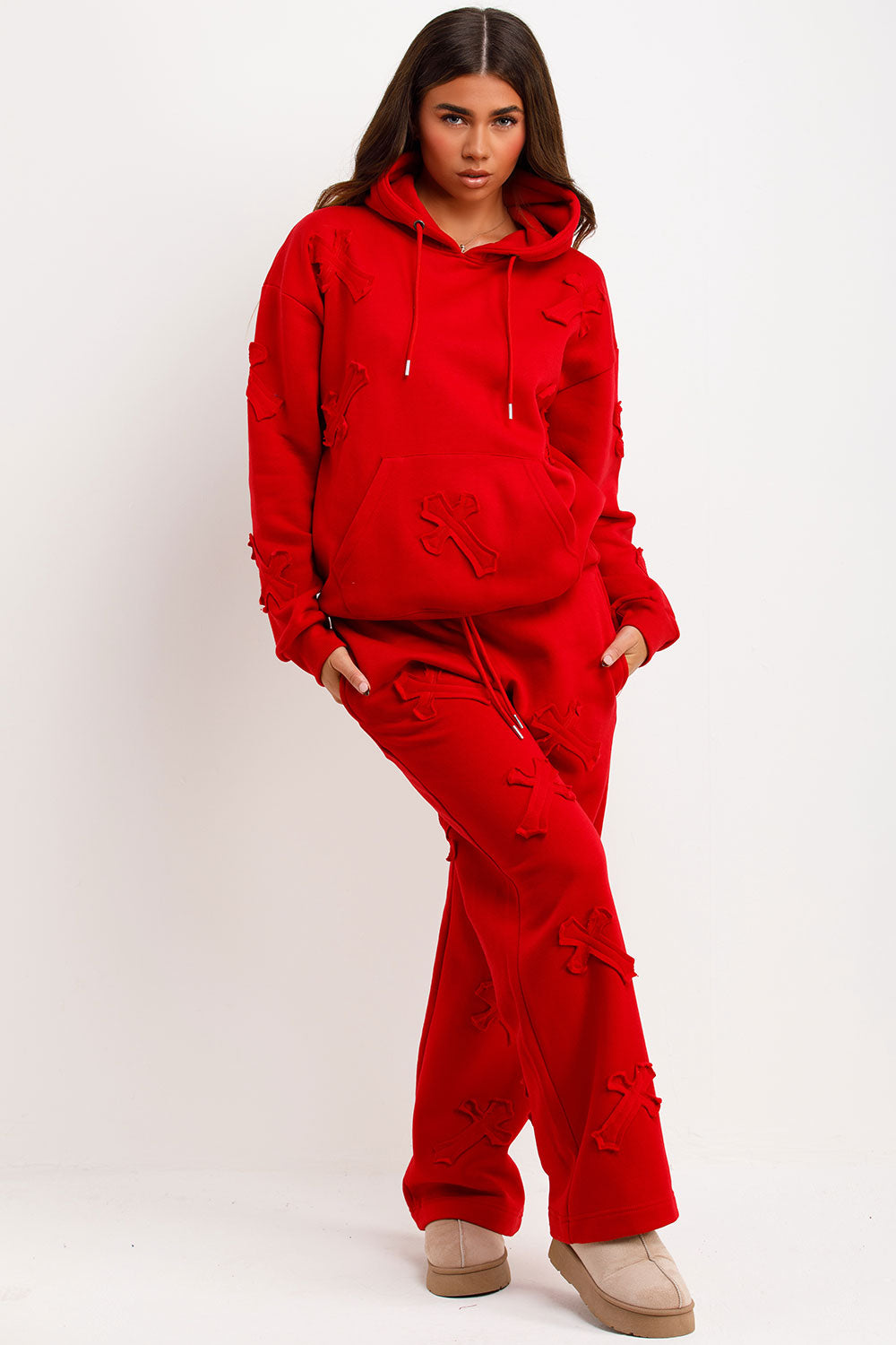 cross hoodie and joggers loungewear set womens styled up