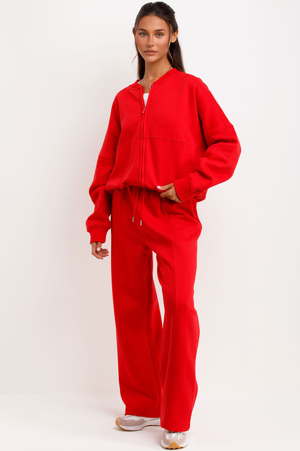 bomber sweatshirt and straight leg joggers tracksuit set