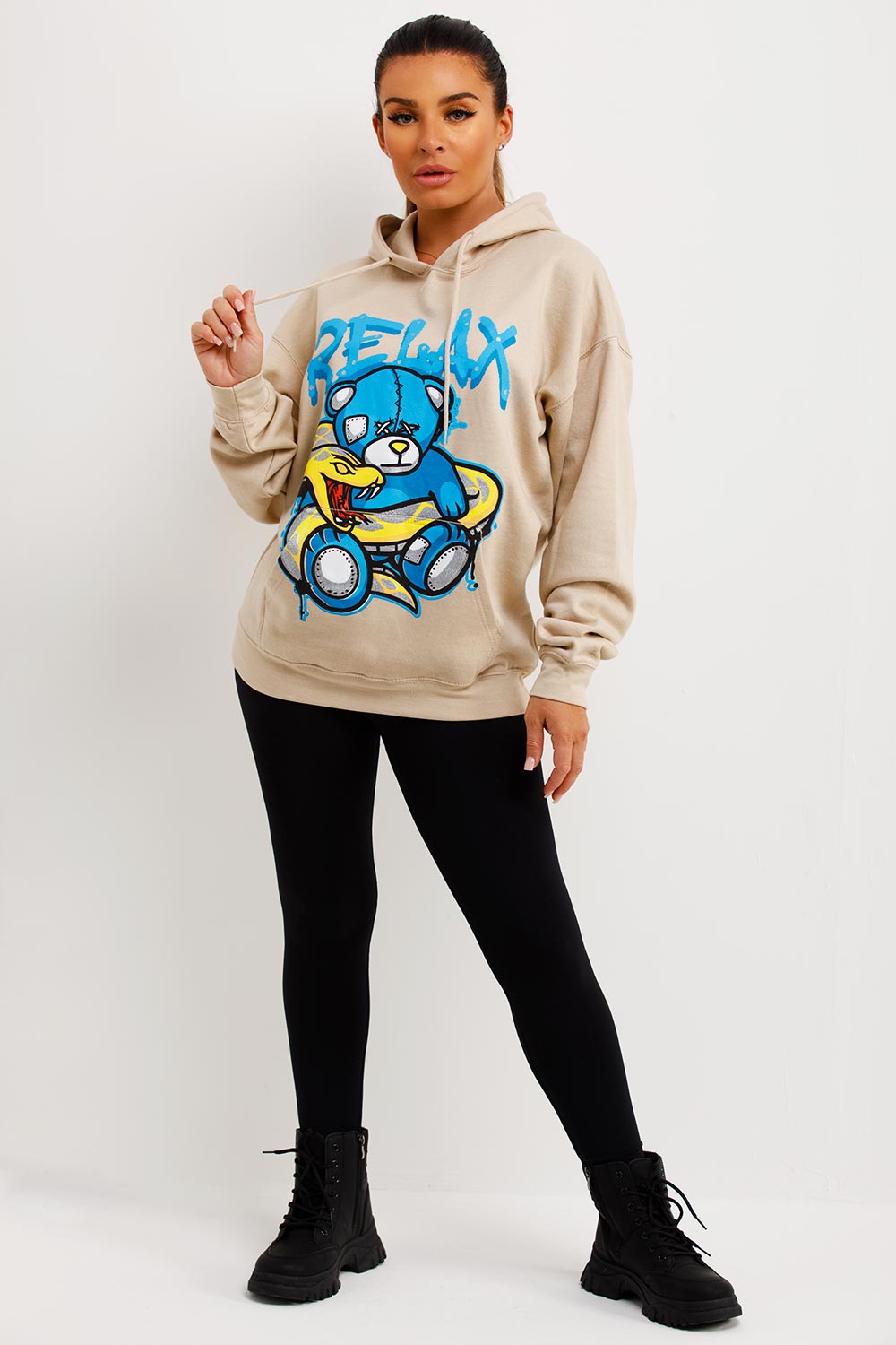 teddy bear print oversized hoodie womens uk