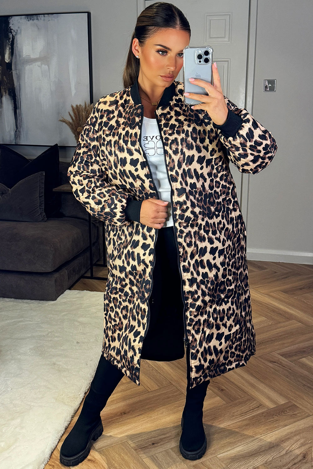 leopard print long parka coat styledup