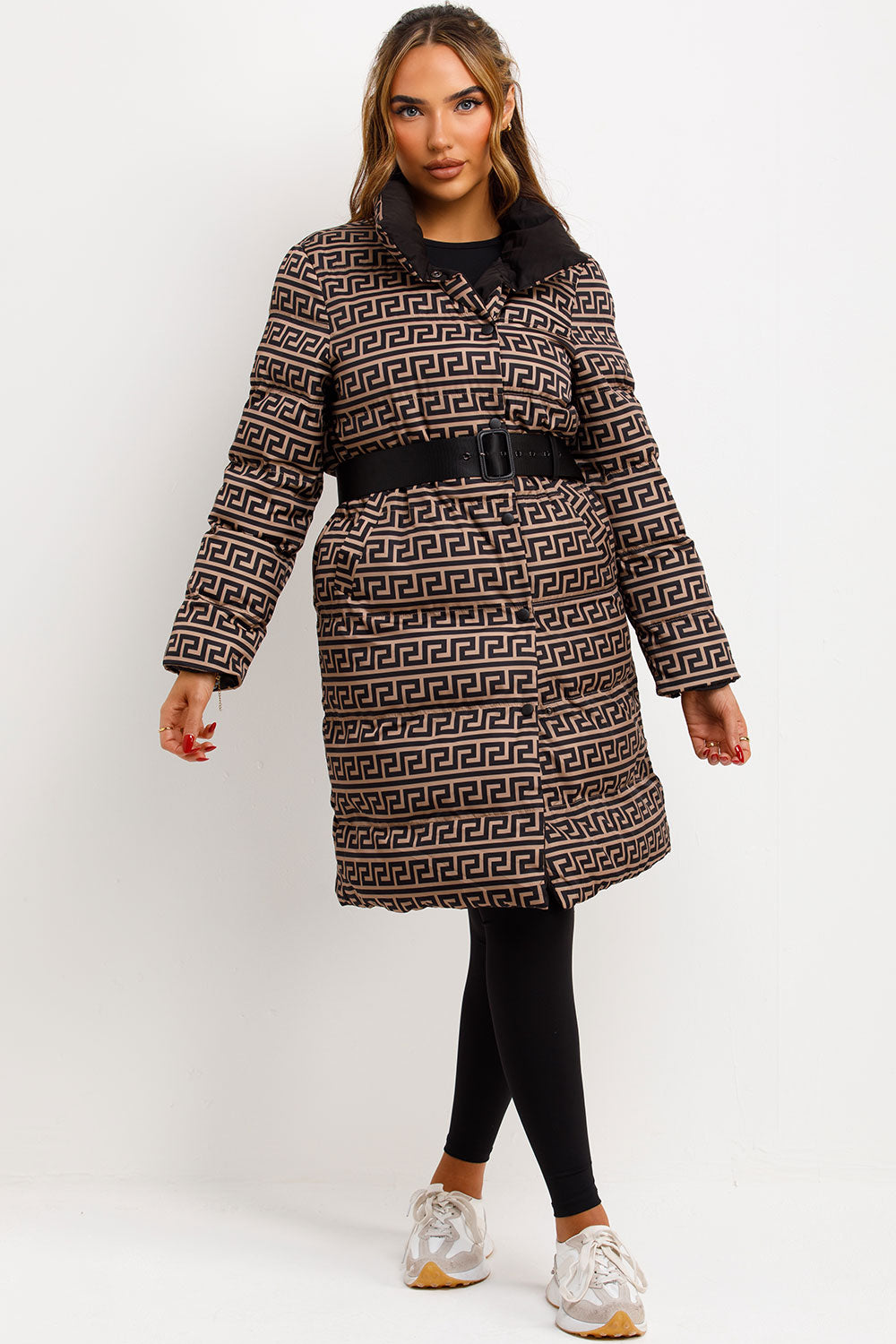 womens reversible padded puffer long coat