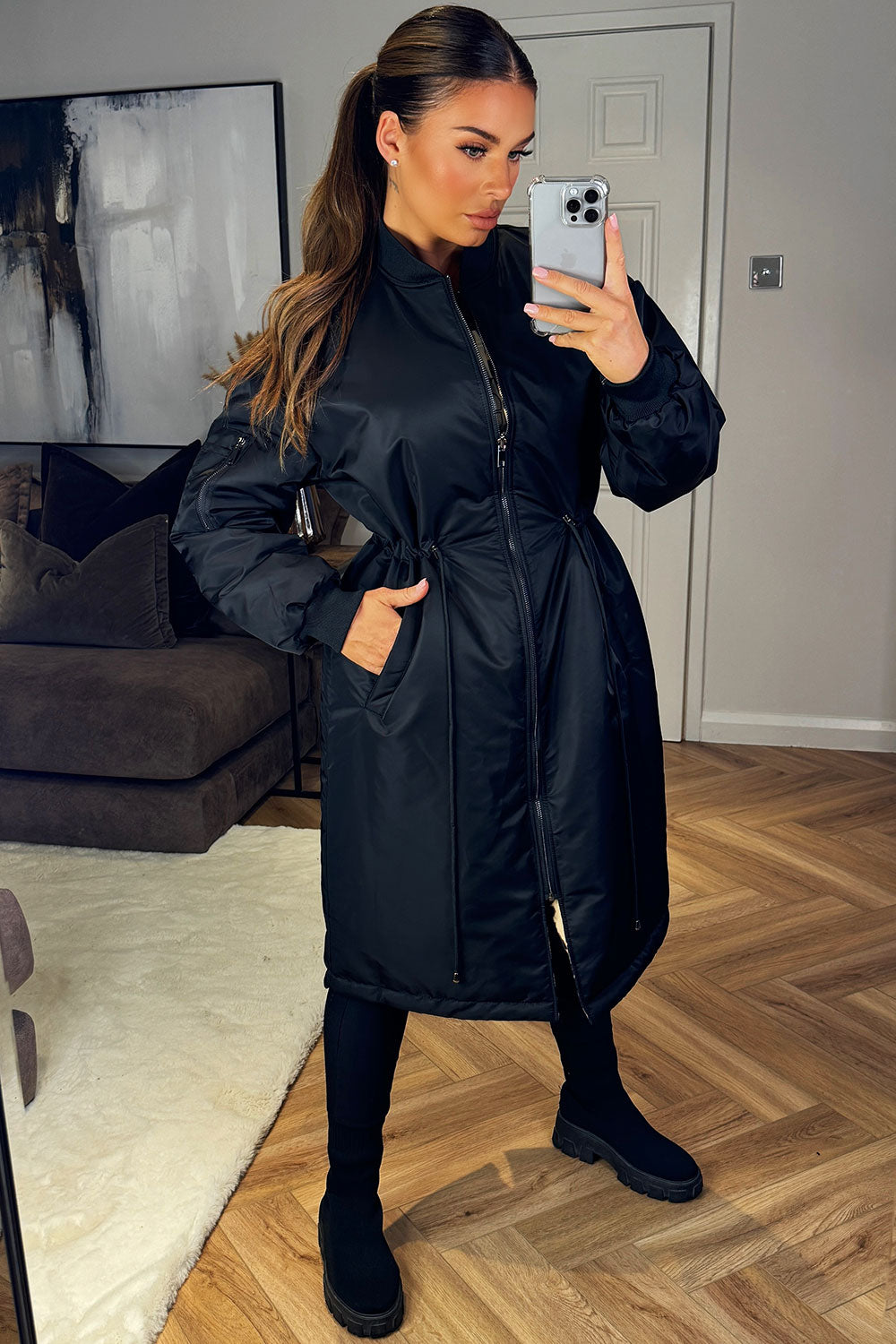 long black parka coat womens reversible