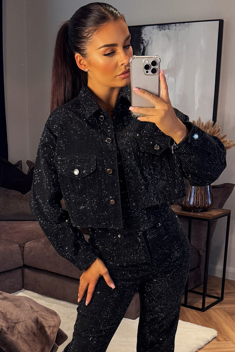 rhinestone diamante crop denim jacket black zara womens