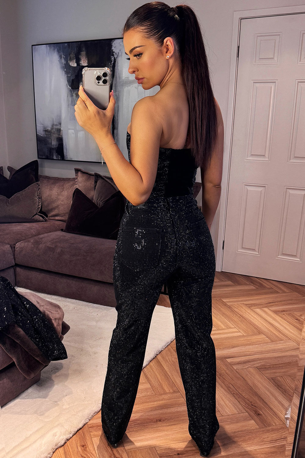 womens diamante rhinestone jeans black