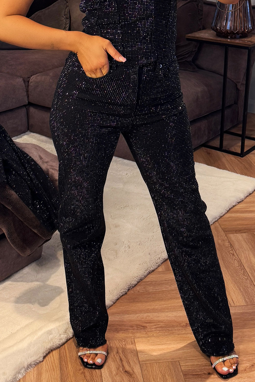 black denim diamante rhinestone jeans womens