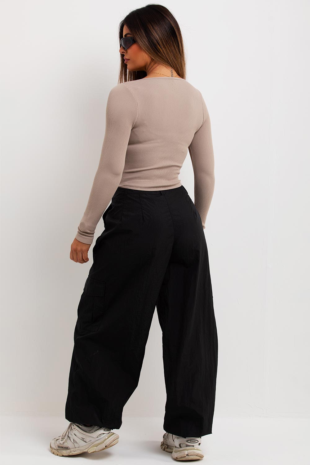 rib double zip long sleeve dip hem top