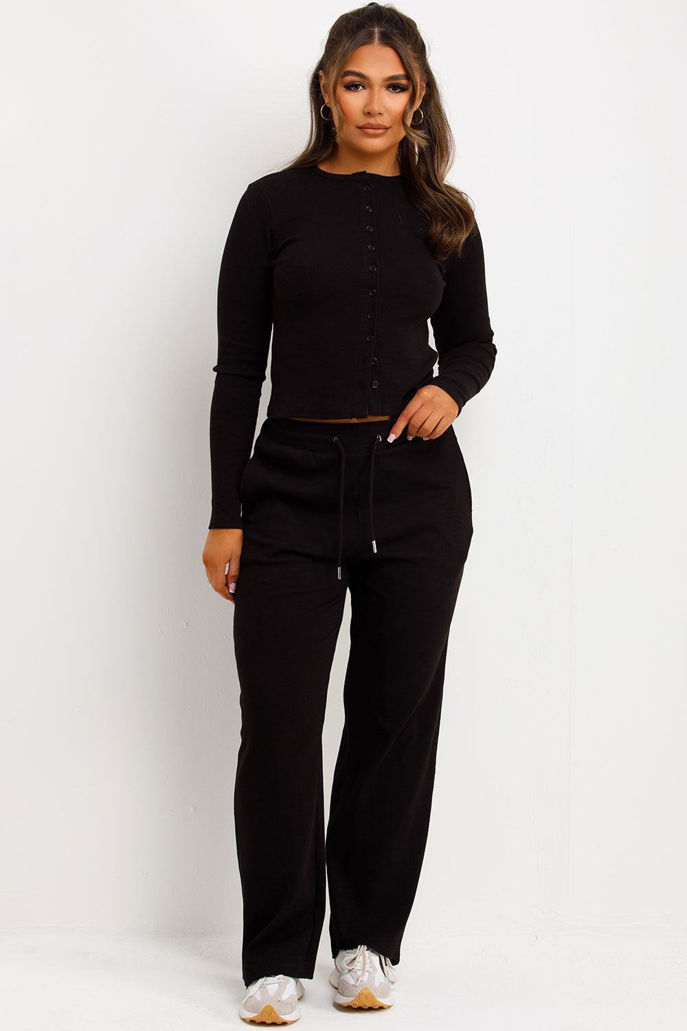 molly mae button up top and trousers loungewear set black