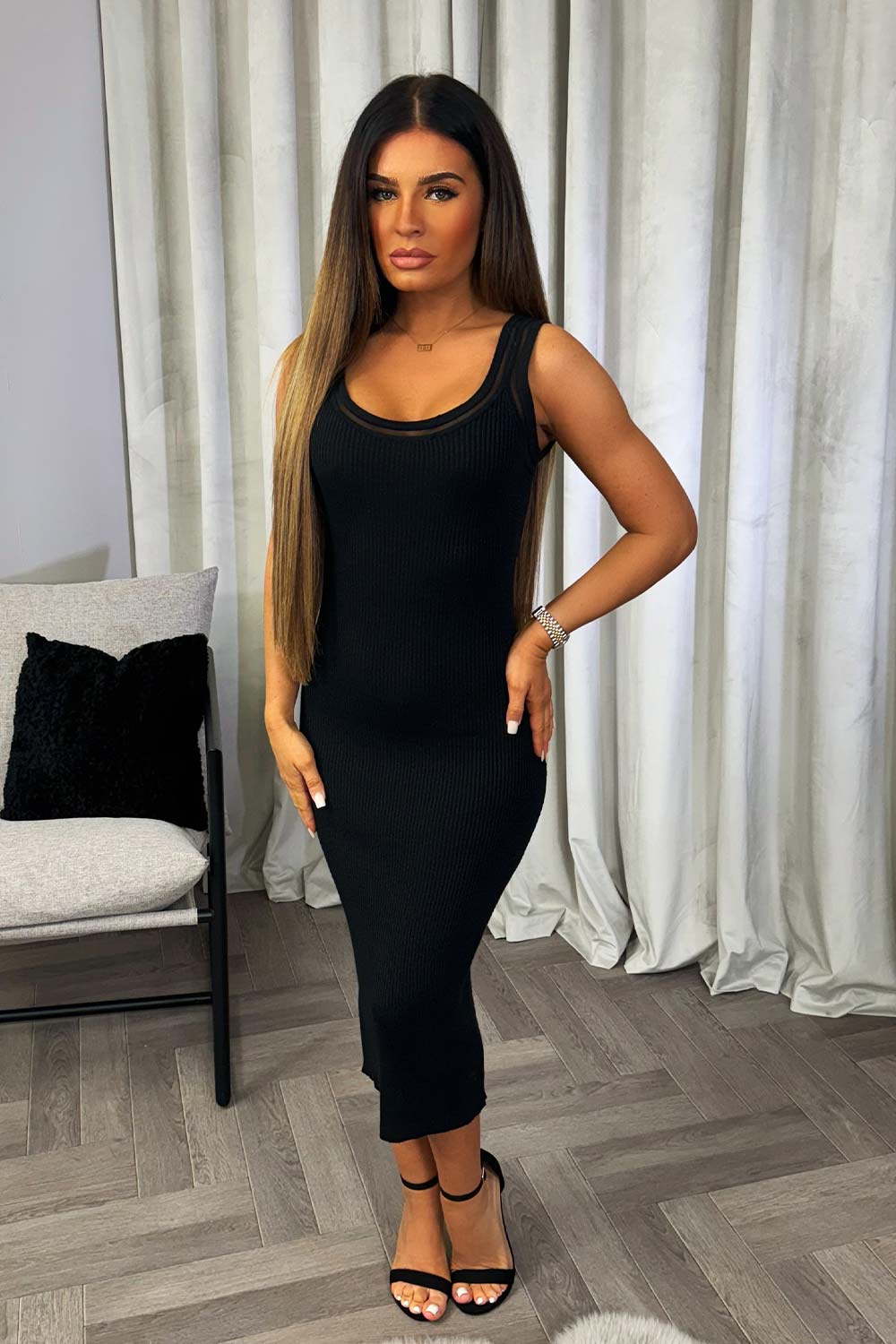 womens black going out christmas party midi dress