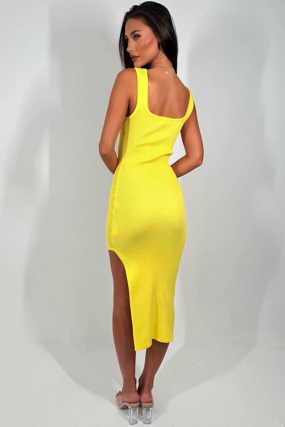 midi dress with side cut ribbed occasion outfit