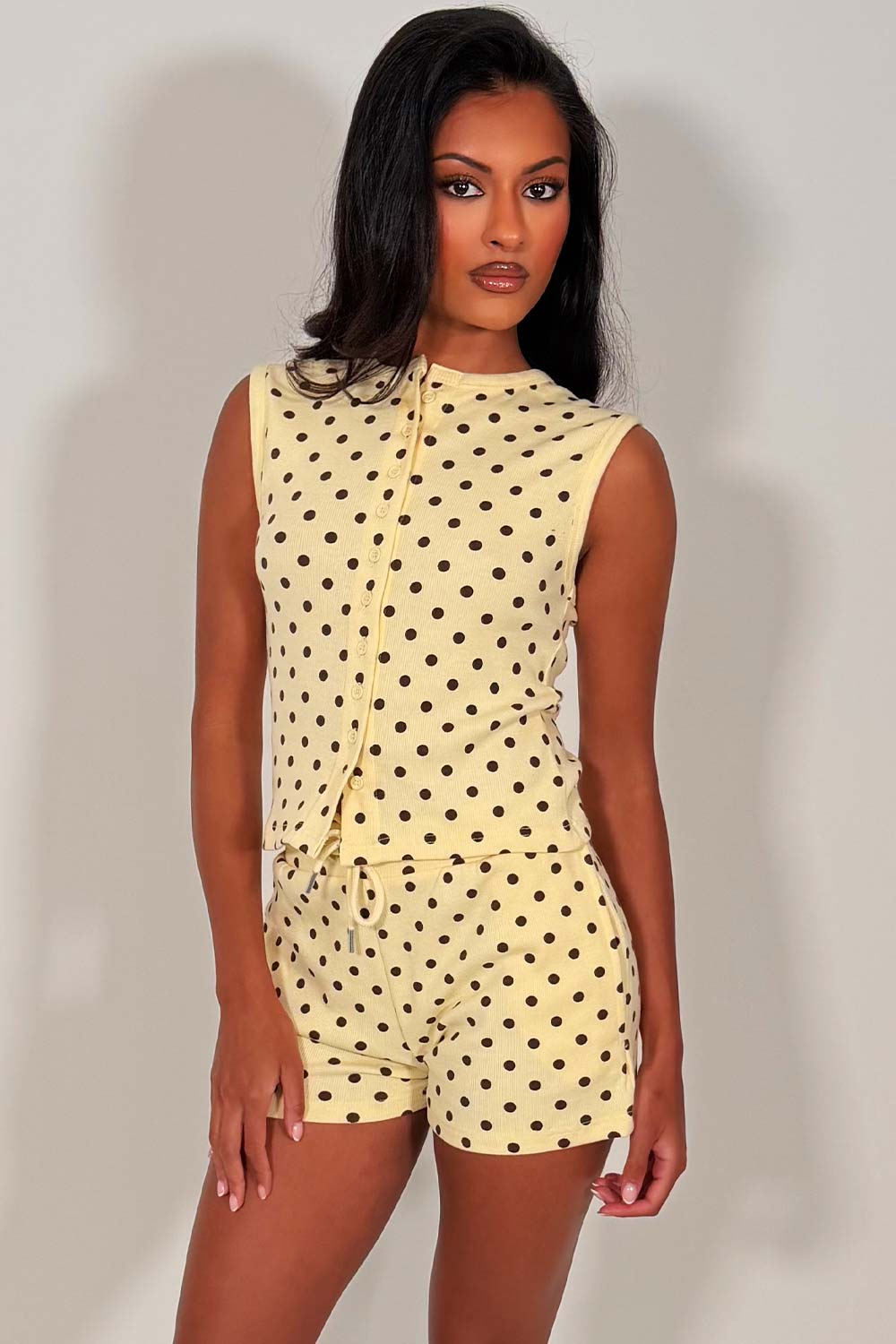 womens shorts tracksuit polka dot print summer holiday outfit