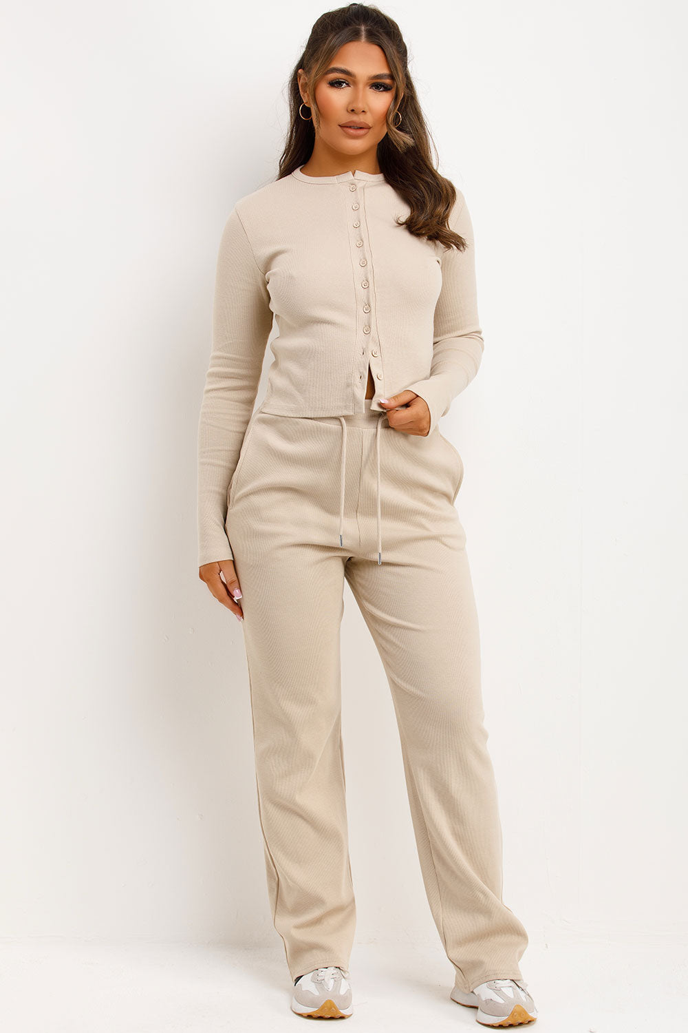button up long sleeve top and trousers two piece co ord set molly mae