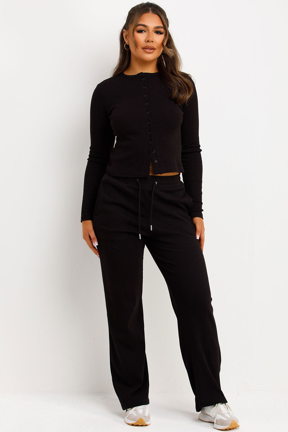 molly mae ribbed top and trousers co ord set black
