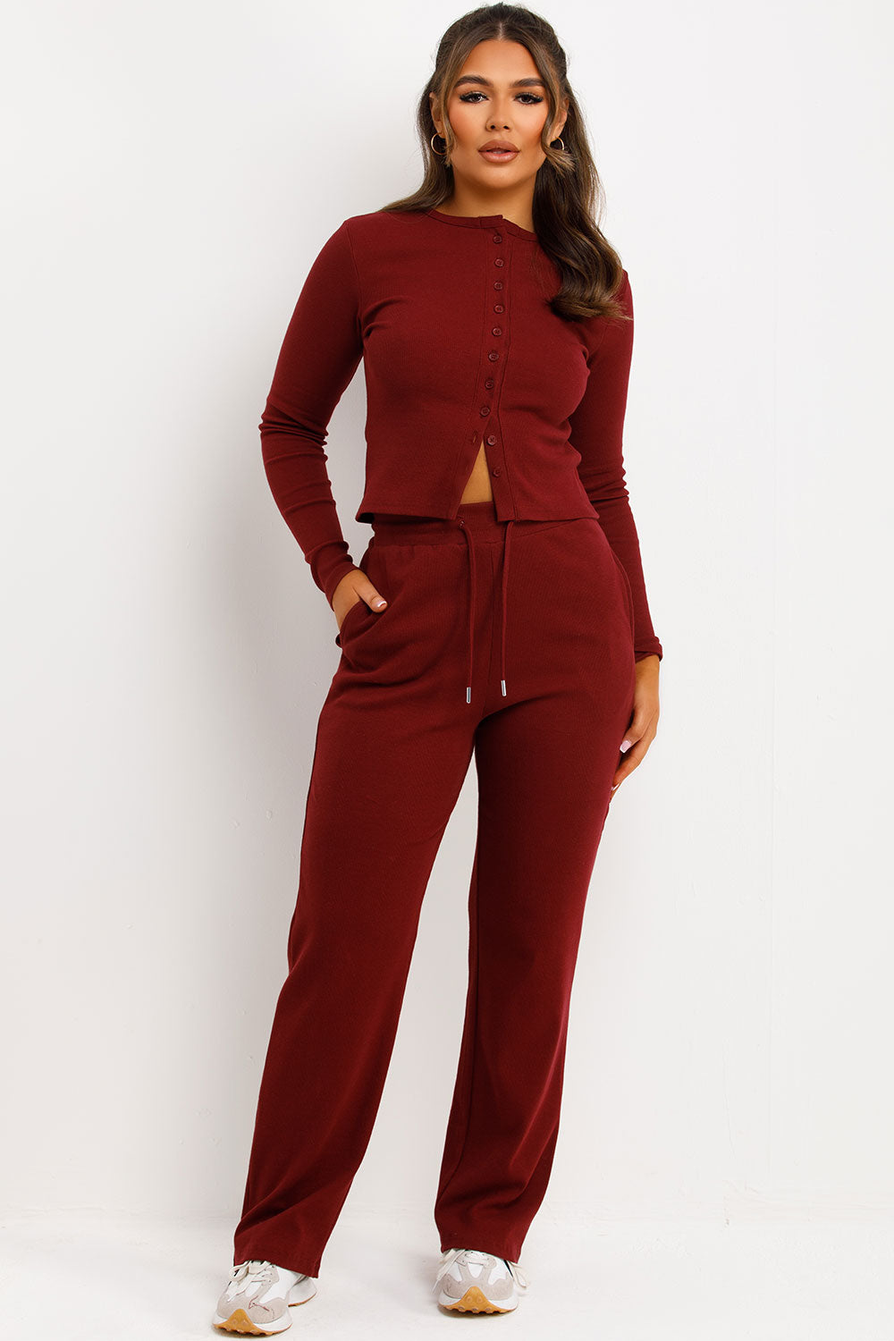 rib button up loungewear molly mae set sale