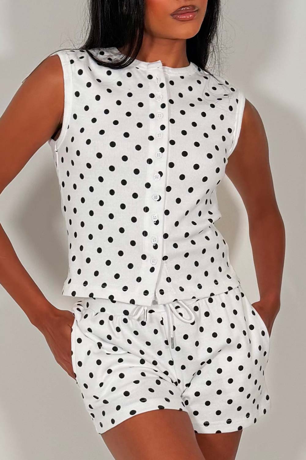 polka dot short tracksuit styledup