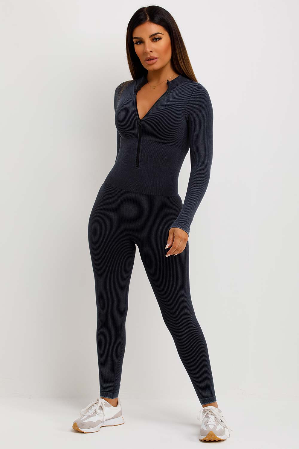 structured contour unitard long sleeve jumpsuit