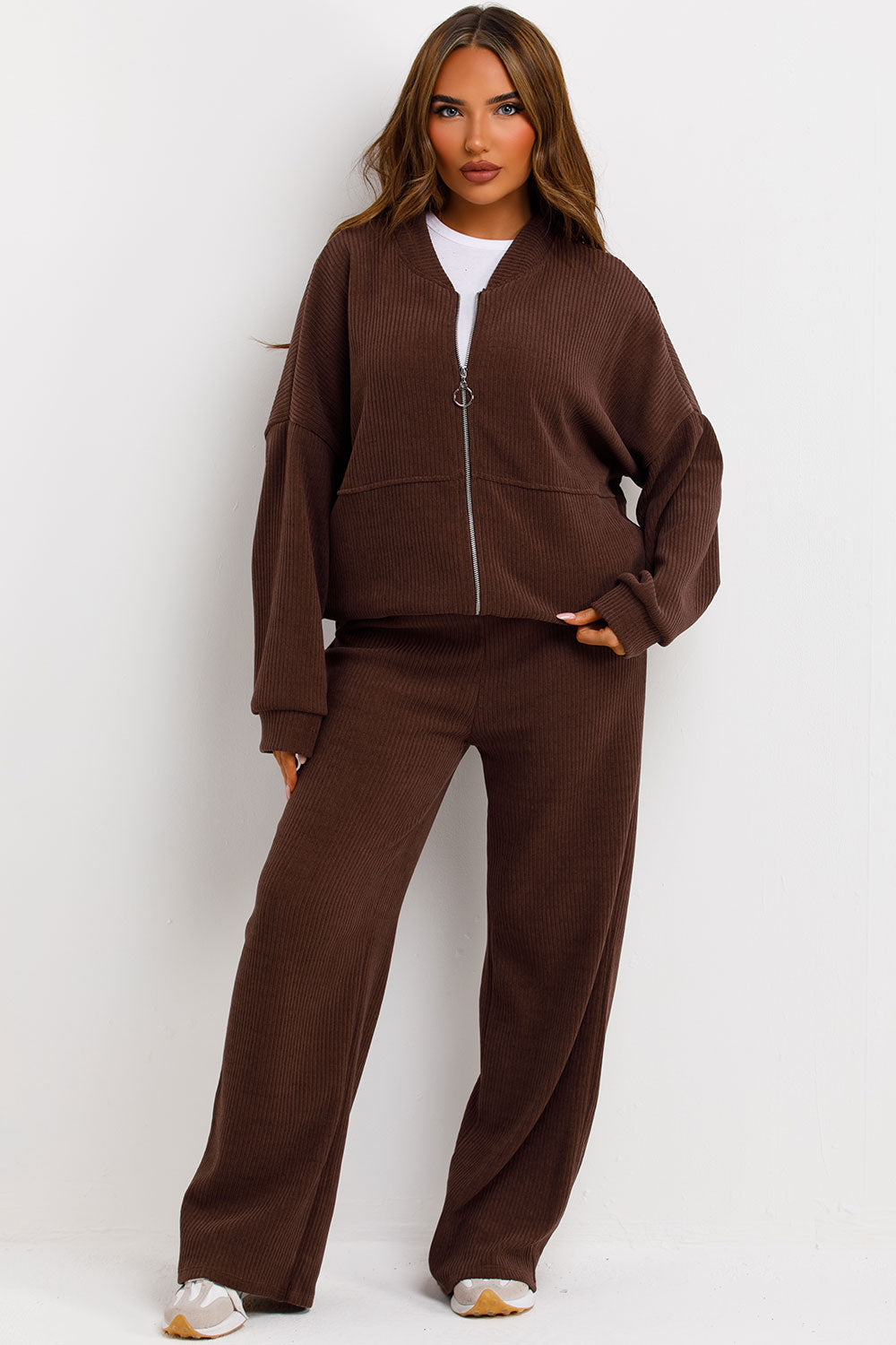 zara womens corduroy bomber sweatshirt and straight leg joggers two piece loungewear set tracksuit