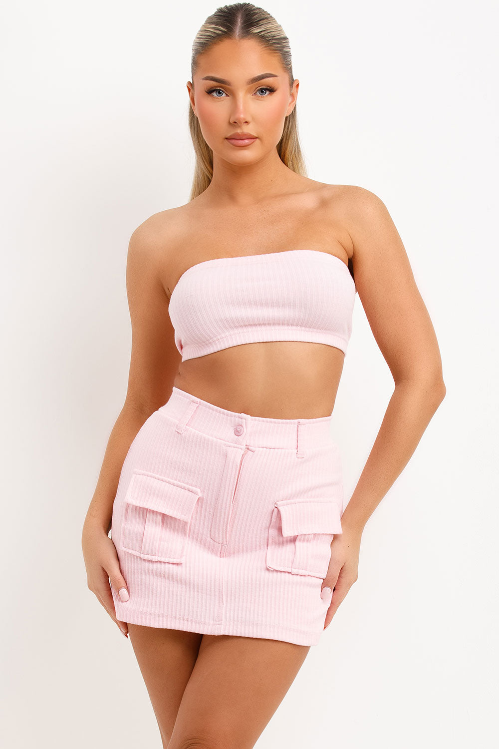mini skirt crop hoodie and bandeau top set summer festival holiday outfit