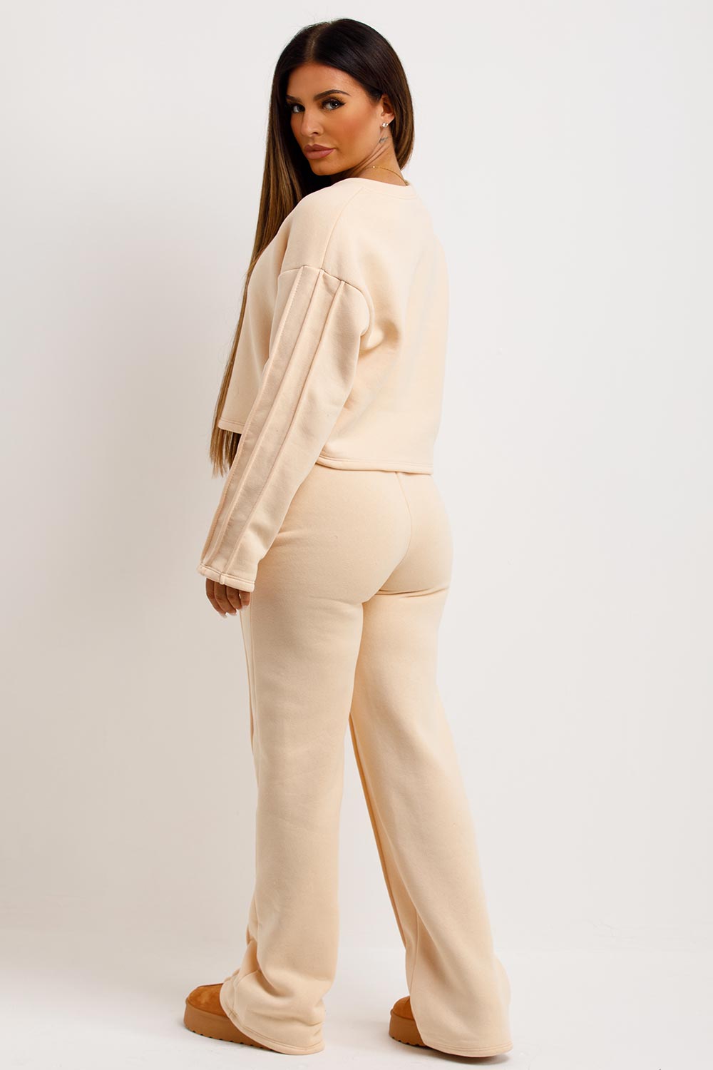 womens pintuck seam joggers and sweatshirt tracksuit co ord