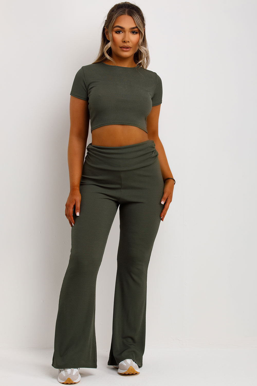 fold over flared trousers and top co order set