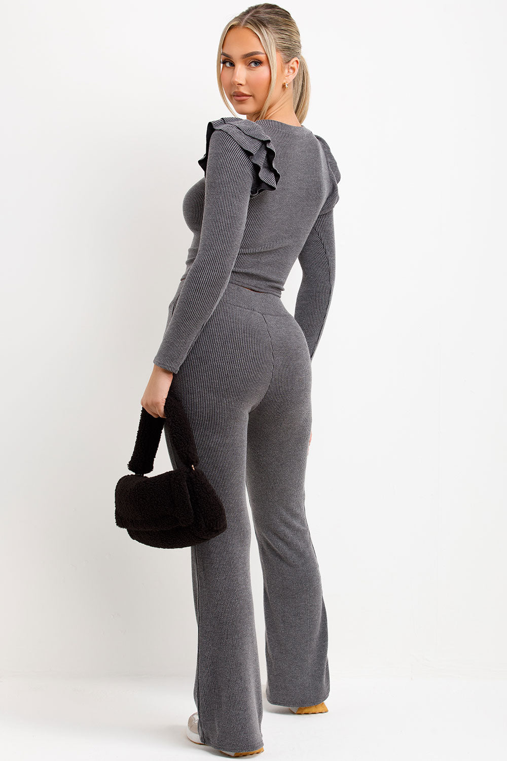 skinny flare trousers and ribbed long sleeve top loungewear set