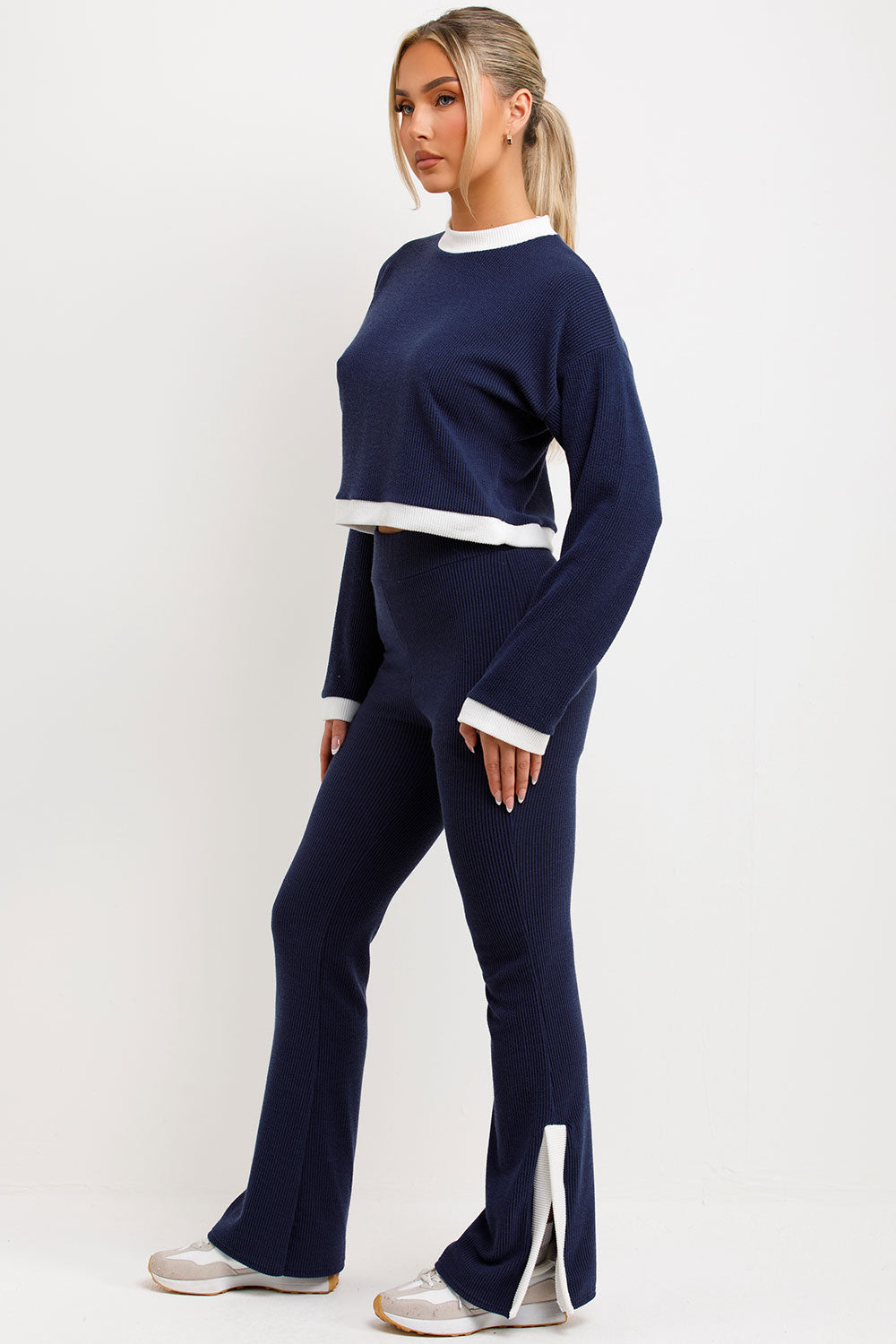 womens rib knit jumper and trousers lounge set co ord