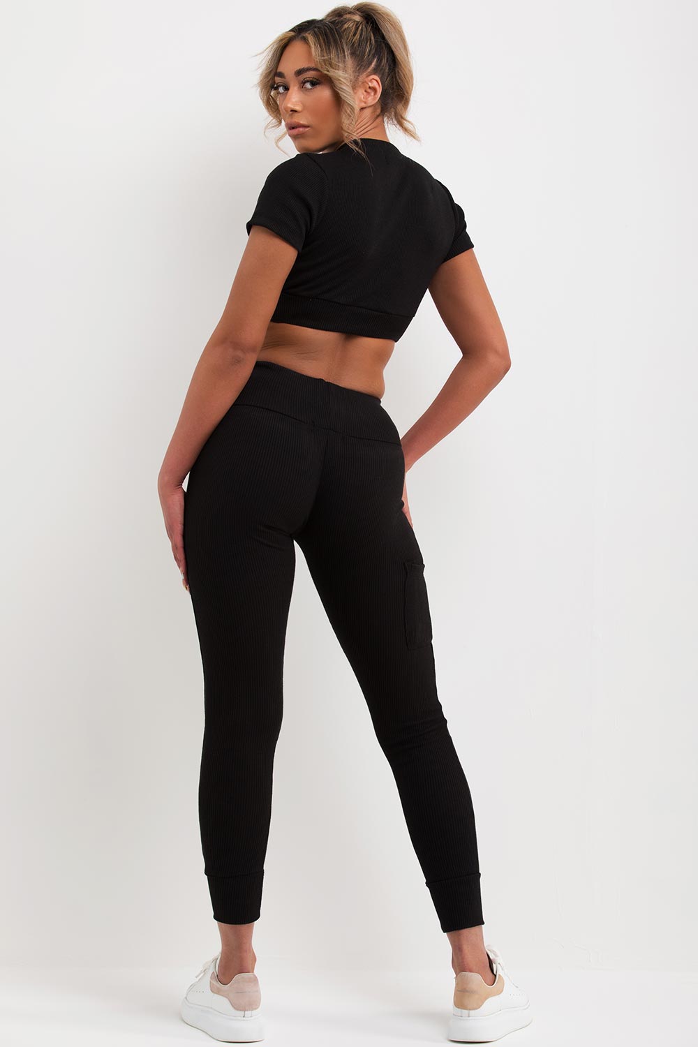 ribbed gym set black