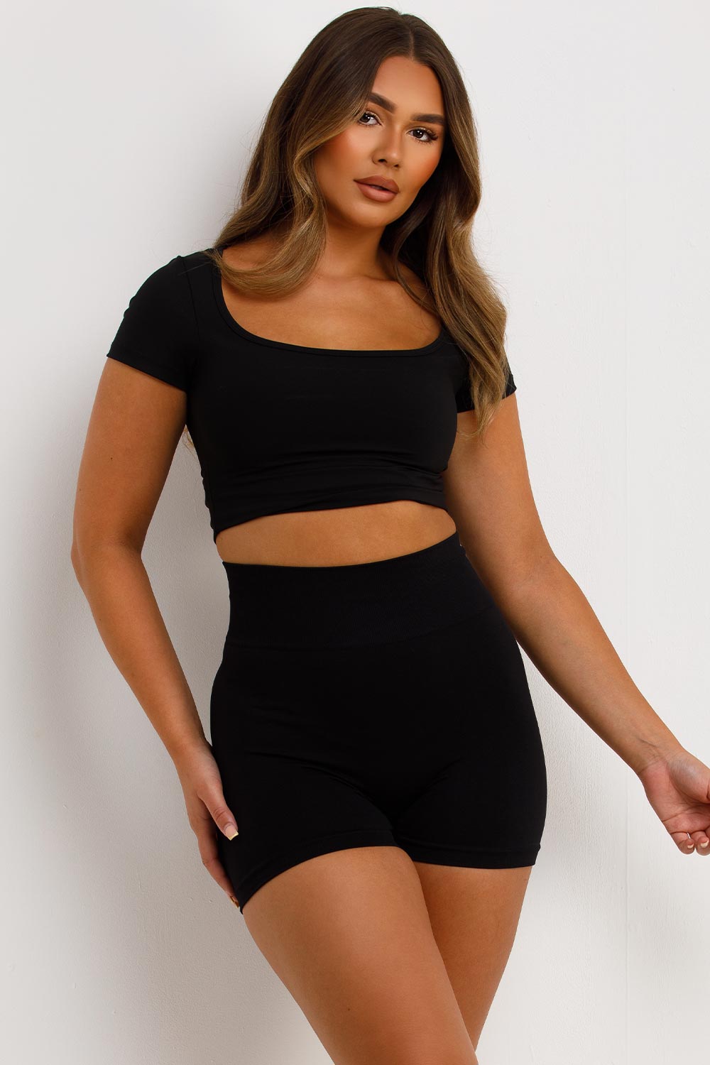 Black Seamless Scrunch Bum Shorts High Waist