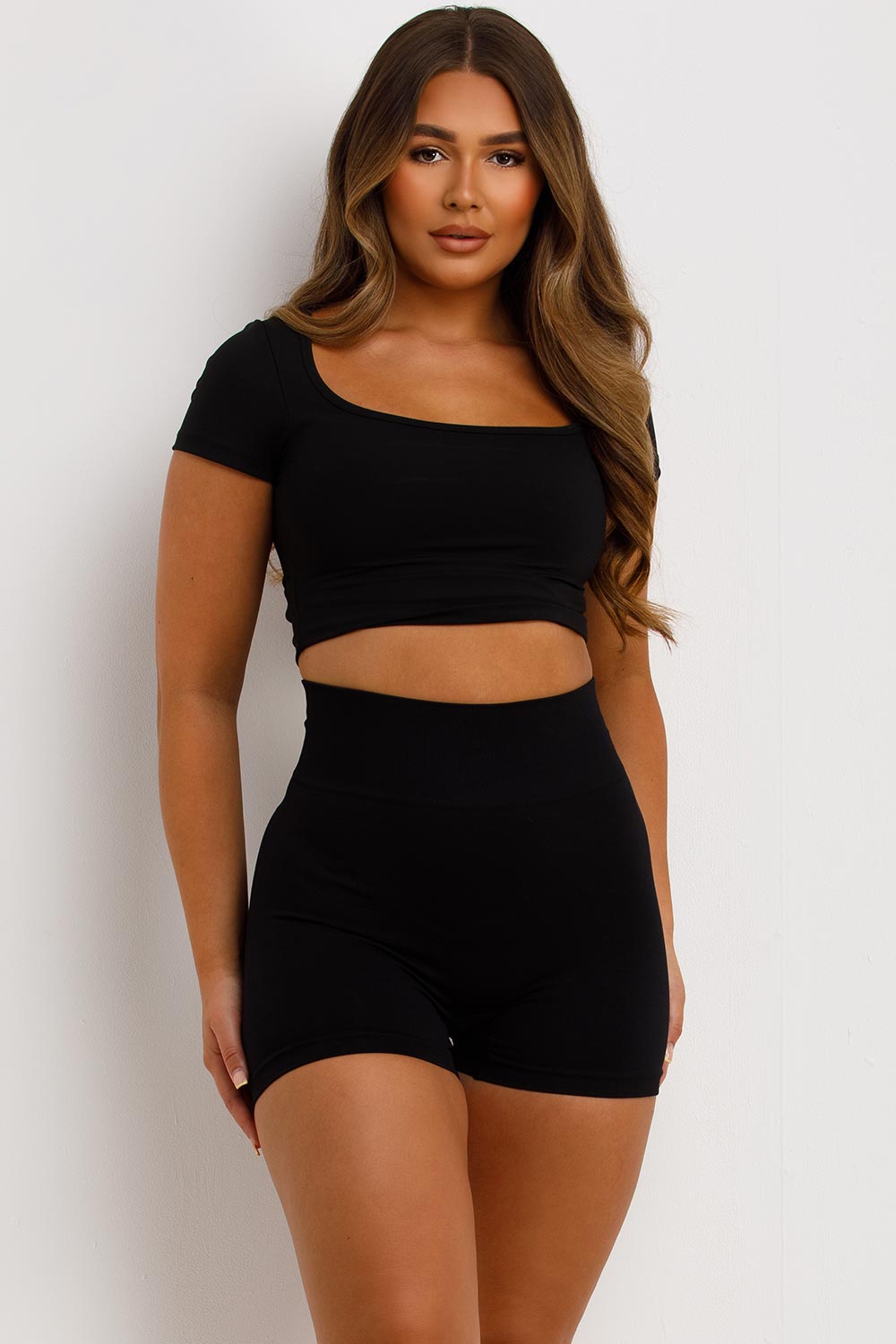Black Seamless Scrunch Bum Shorts High Waist