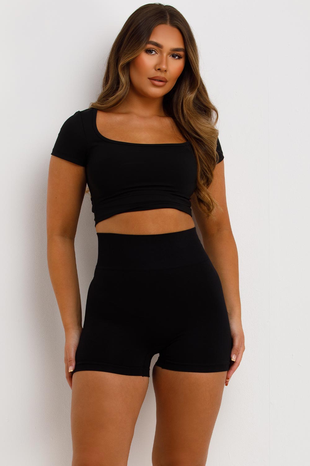 Black Seamless Scrunch Bum Shorts High Waist