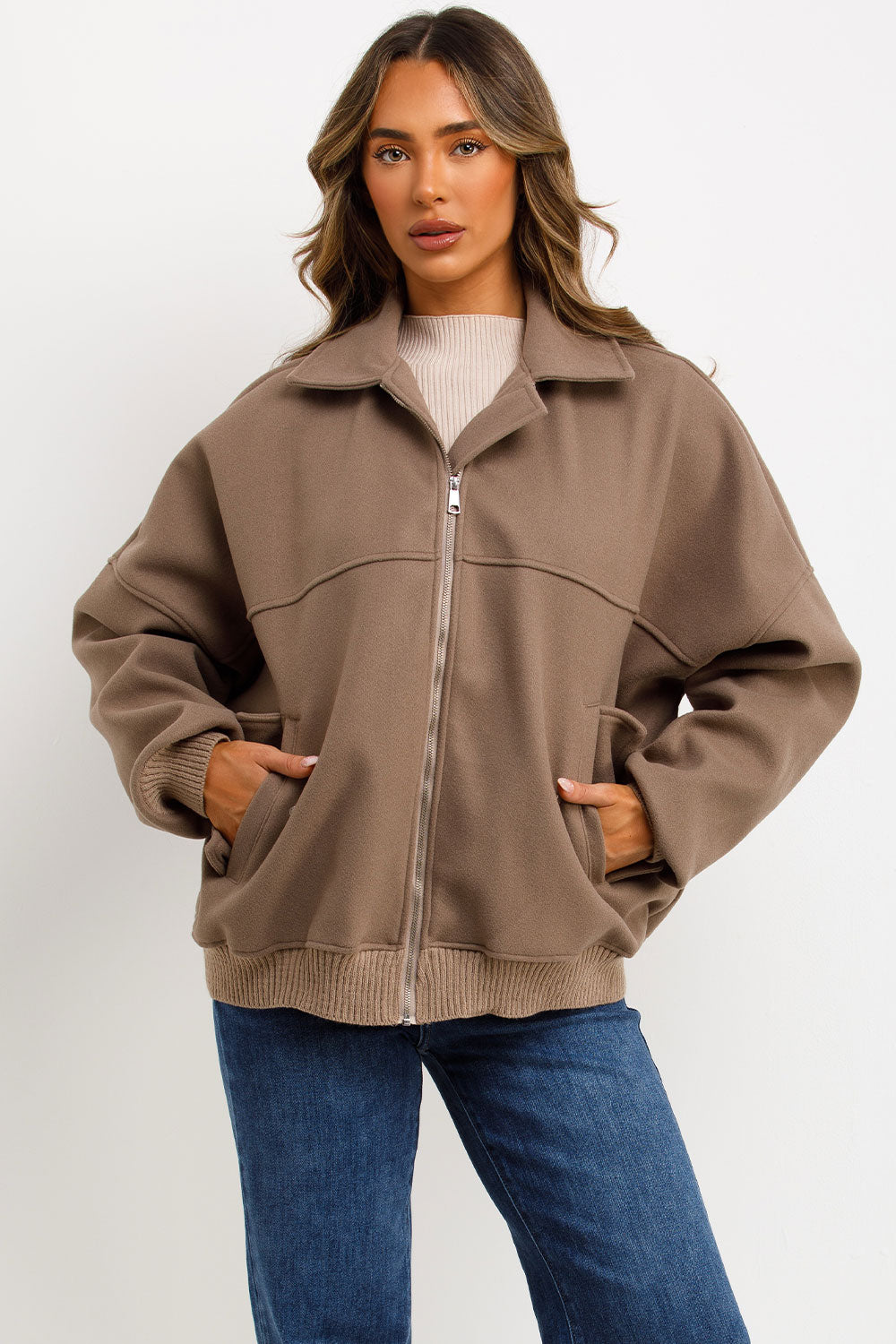womens zara soft bomber jacket with lapel collar styledup