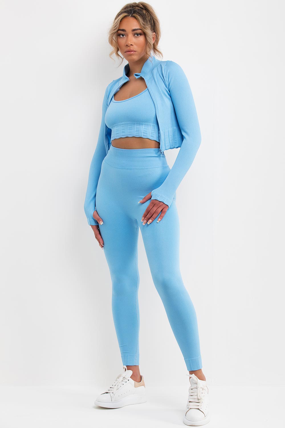 ribbed 3 piece gym set