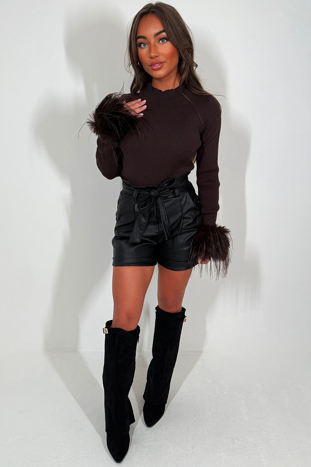 faux fur cuff long sleeve jumper for womens christmas party outfit styledup