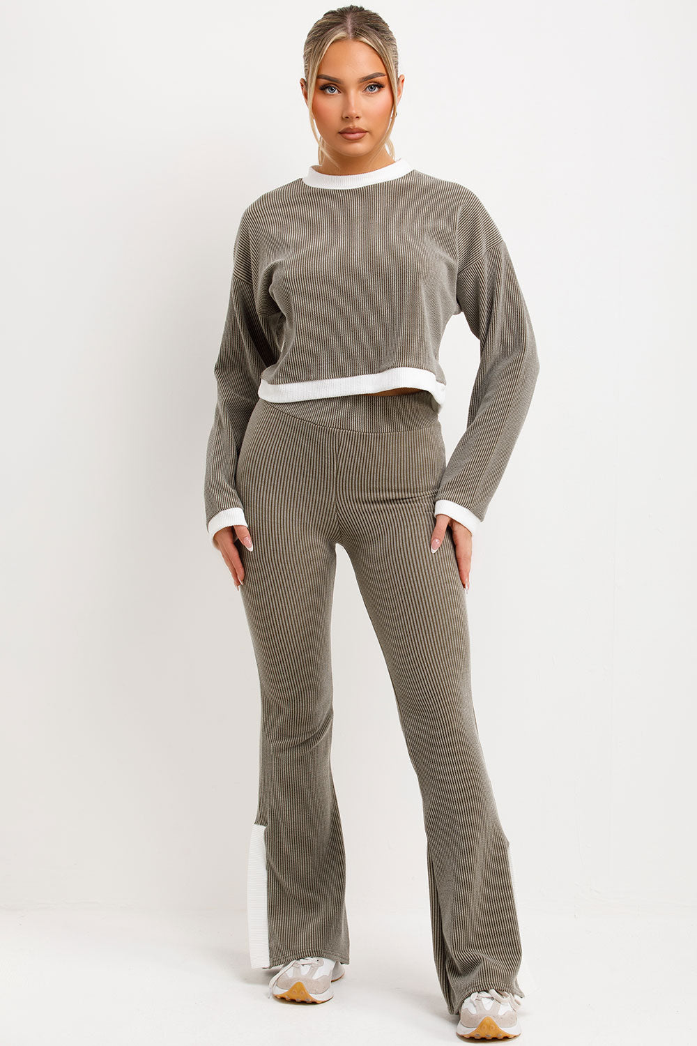 womens rib knit jumper and trousers lounge set co ord