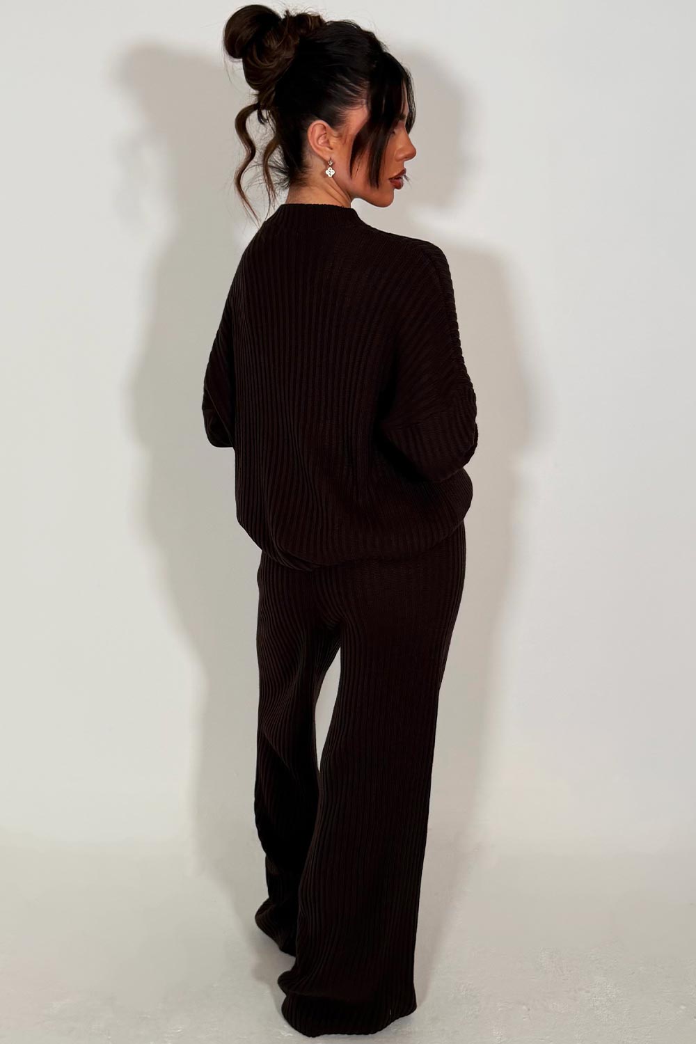 brown oversized rib knitted lounge set couture club womens uk