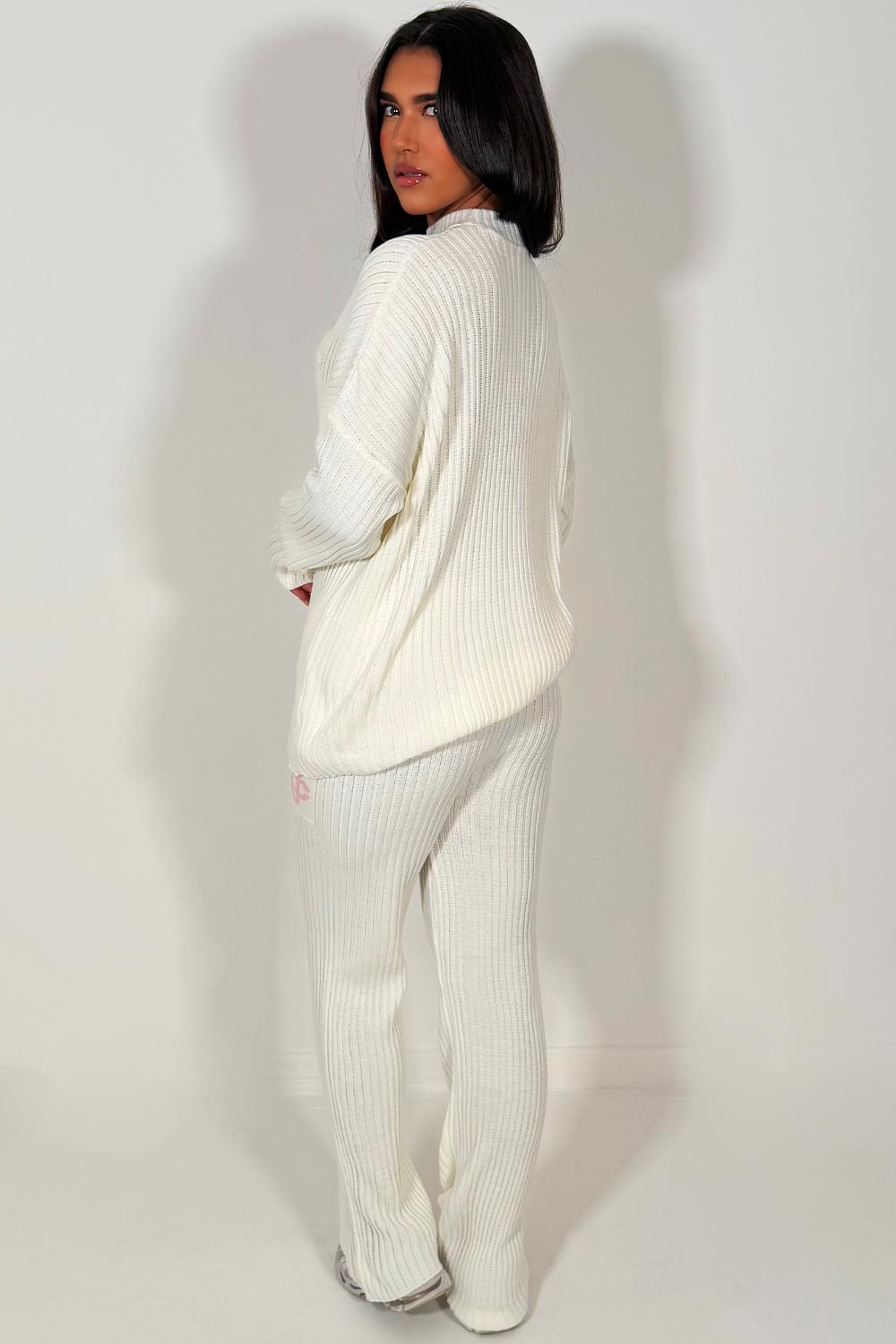 womens oversized knitted lounge set with contrast emblem couture club womens
